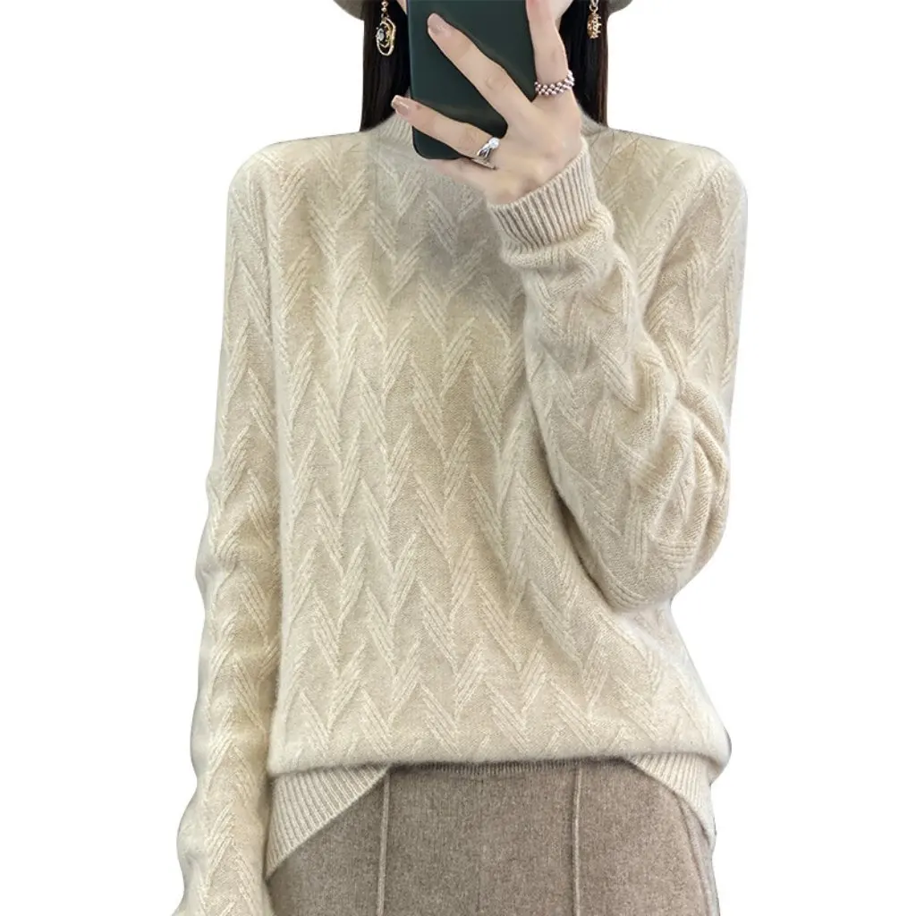 

Women's Autumn Winter Thick Jacquard Base Sweater Half Turtle Neck Knitwear Fashionable Warm Top for Ladies