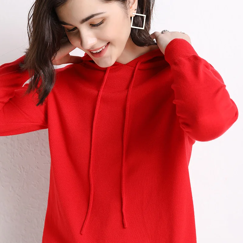 

New Women Sweater Autumn Winter Clothes Solid Hooded Sweater Jumper Long-sleeved Knitted Pullovers Shirt Female Oversized Tops