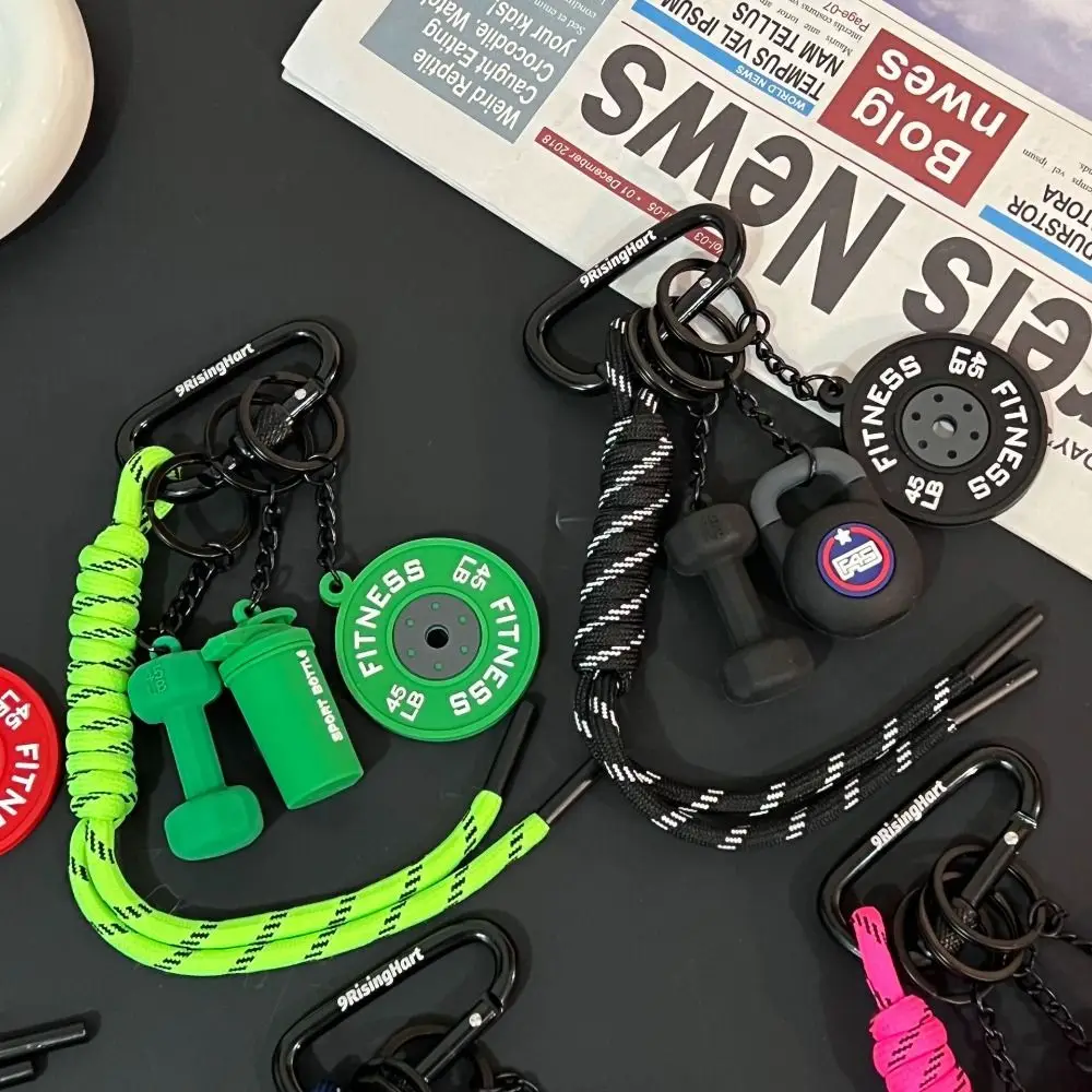 

Mini Barbell Plates Keychain Kettlebells with D-shaped Buckle Simulation Dumbbells Keyring Creative Bag Charm