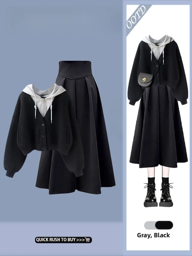 

Women's Zipper Hoodie And Skirt Set Autumn Winter Faion Outerwear Design f-length Skirt Casual Comfortable Sweatirt