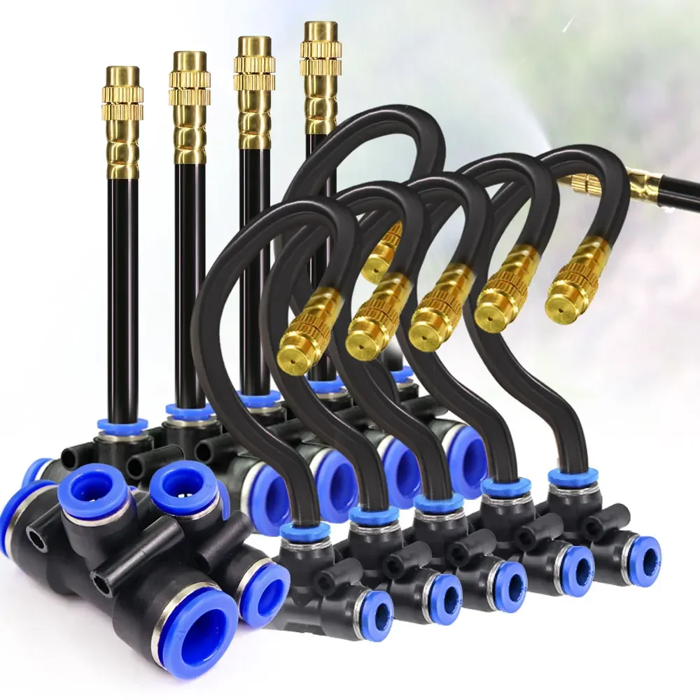

20cm-bend Misting Nozzles with Tee Adjustable Brass Atomization Sprayer Garden Irrigation Sprinkler OD-8mm12mmPE Hose