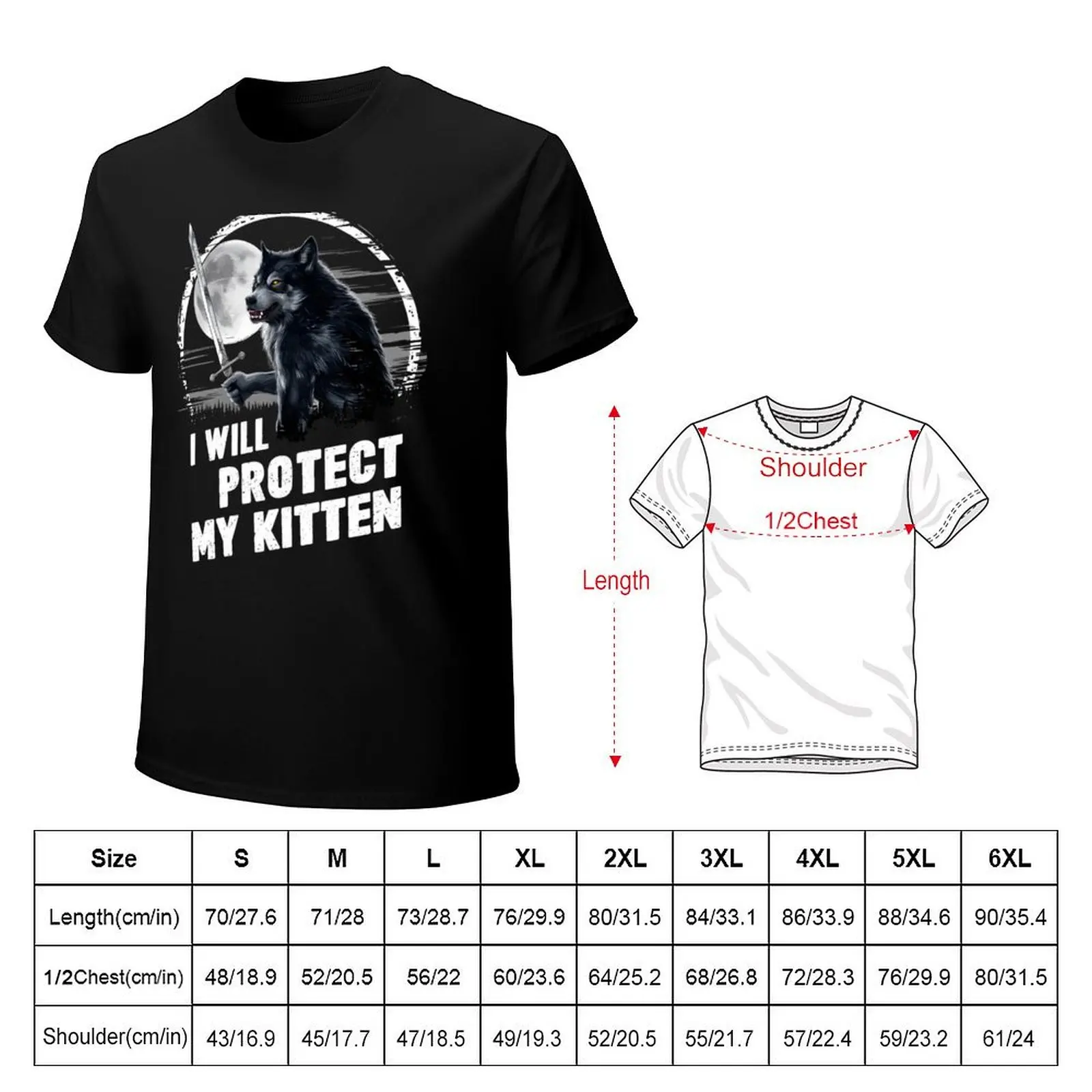 Were.wolf Rip.ping Alpha Wolf I Will Protect My Kitten T-Shirt Regular Fit Plain Tee Shirt
