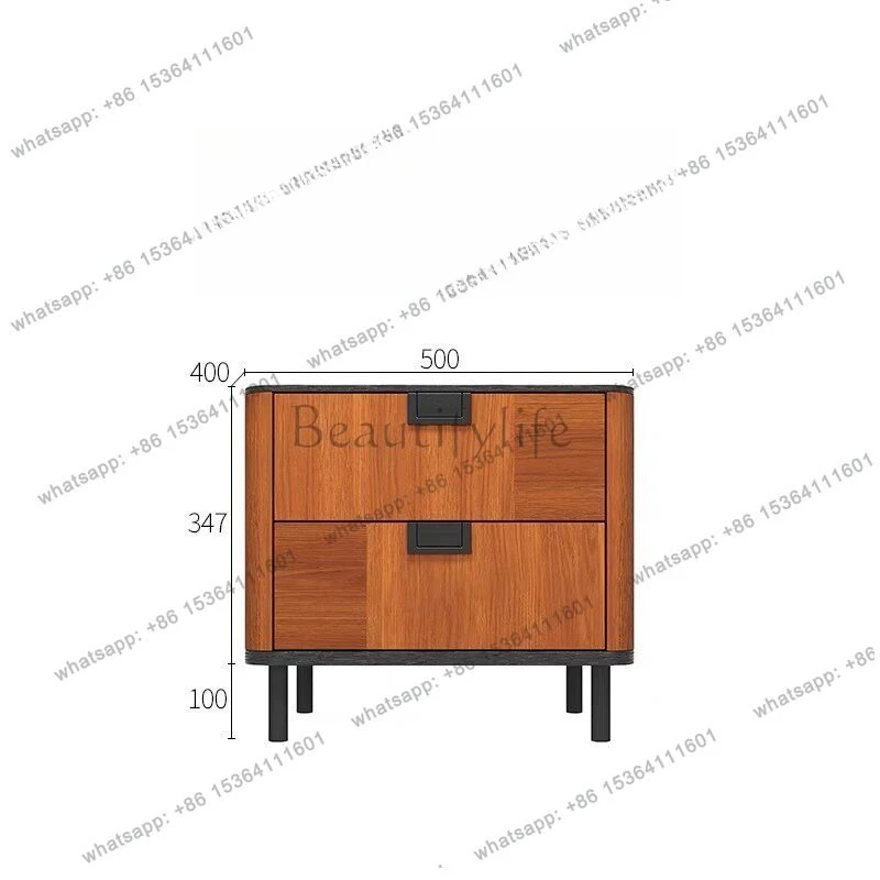 

Medieval teak veneer bedside table French retro solid wood chest