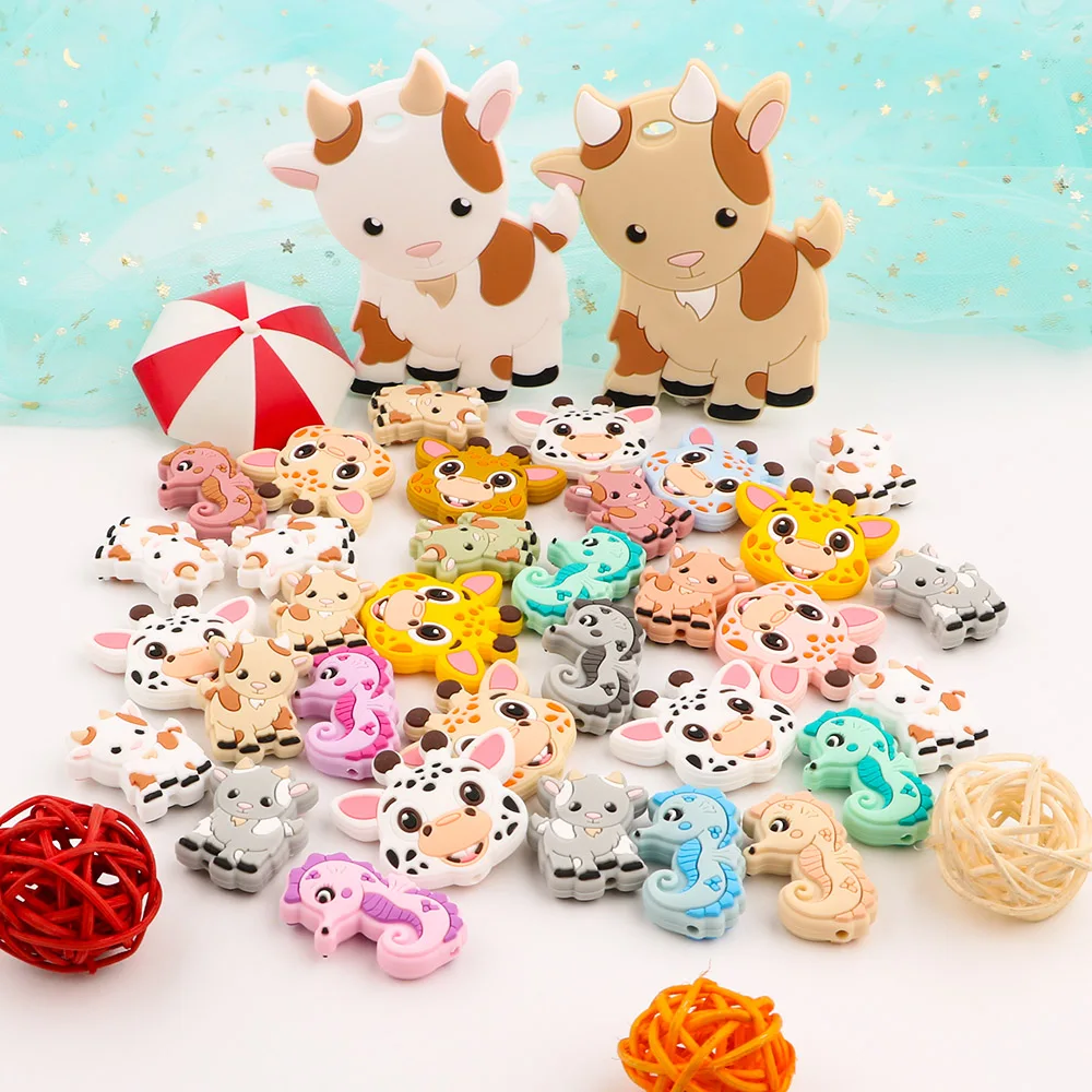 Kovict 10pcs New Silicone Beads Mini Goat Giraffe Seahorse Animals 1Pc Silicone Pendants DIY Necklace Bracelet Accessories