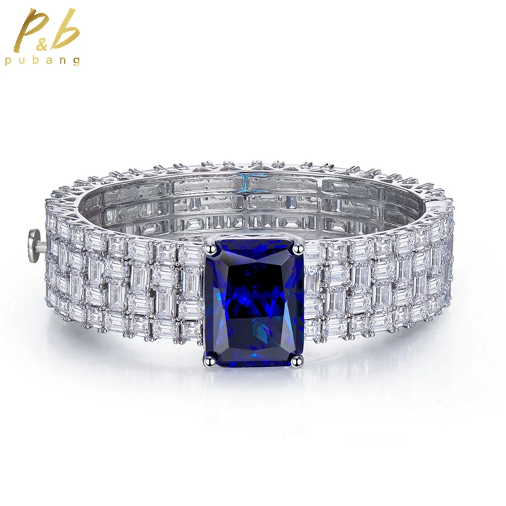 

PuBang Vintage Jewelry 925 Sterling Silver Emerald Sapphire Created Moissanite Bracelet for Women Anniversary Gift Drop Shipping