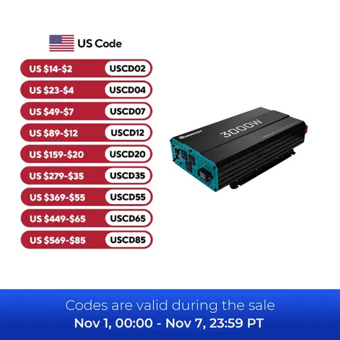 Renogy 3000W Pure Sine Wave Inverter 12V DC to 120V AC Converter for Home, RV, Truck, Off-Grid Solar Power Inverter with Built-i