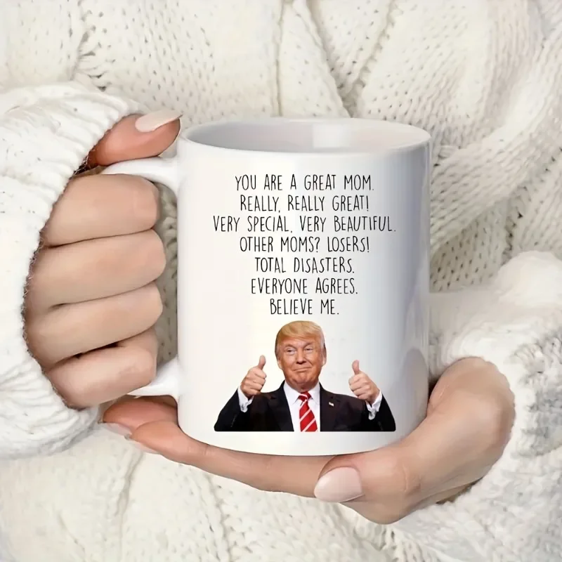 Ceramic Trump Mom Coffee Mug Hand Wash Only Insulated Letter Round Adult Gift for Mother's Day Graduation Juneteenth Funny Cup