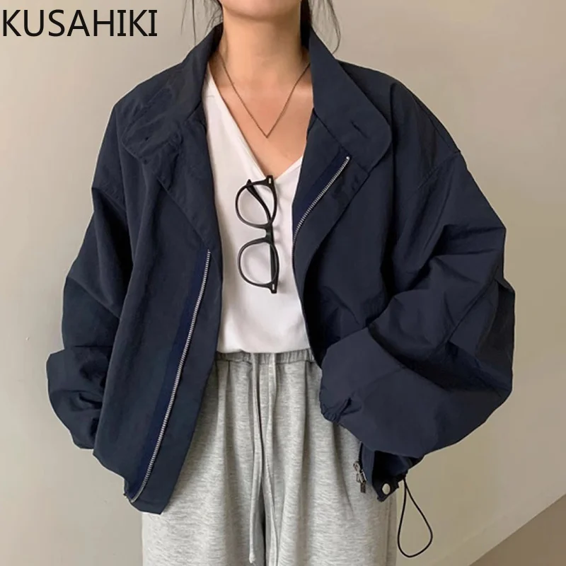 Kusahiki koreanischen Chic Herbst Retro halbhohen Hals lässig vielseitige Kordel zug Design lang ärmel igen Trenchcoat Mantel für Frauen