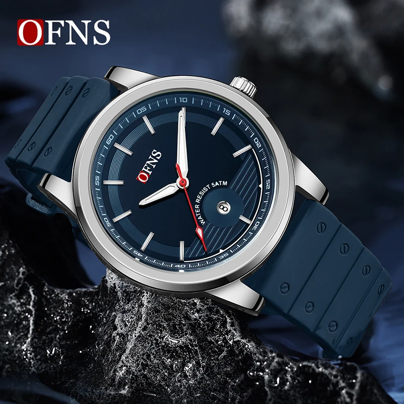 OFNS New Style Fashion Business Men\'s Quartz Watch High Quality Silicone Strap Calendar Waterproof Leisure Sports Men Watch Hot