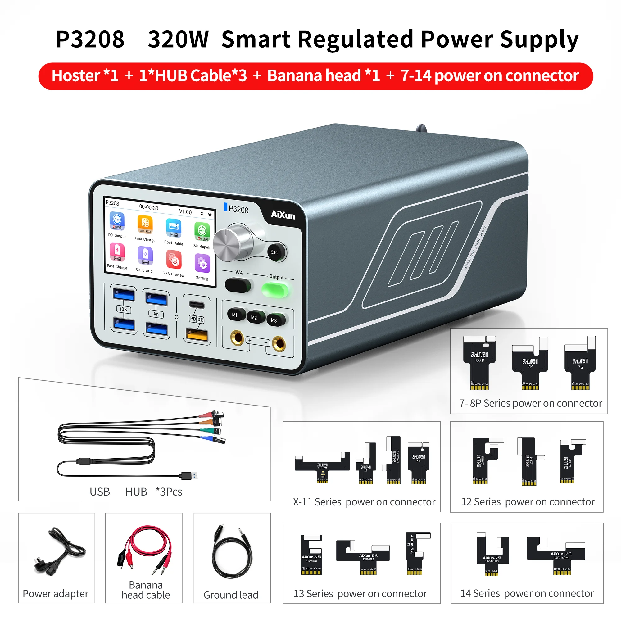 Aixun P3208 320วัตต์สมาร์ทควบคุมแหล่งจ่ายไฟฟ้าแอมมิเตอร์ Regulator ปัจจุบันพลังงานลัดวงจรทดสอบสำหรับโทรศัพท์6-14PM