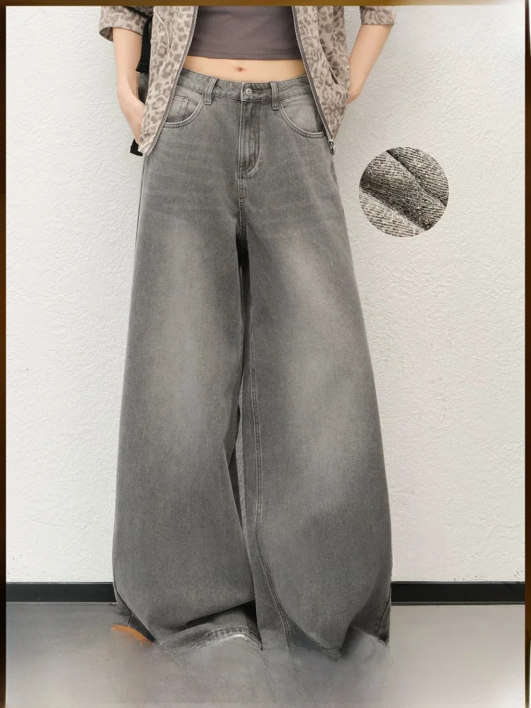 

Warmth aphite Denim Jeans High Waist Wide Leg Casual Sle Fce Lined Waed out Vintage Look Women's High Elastici