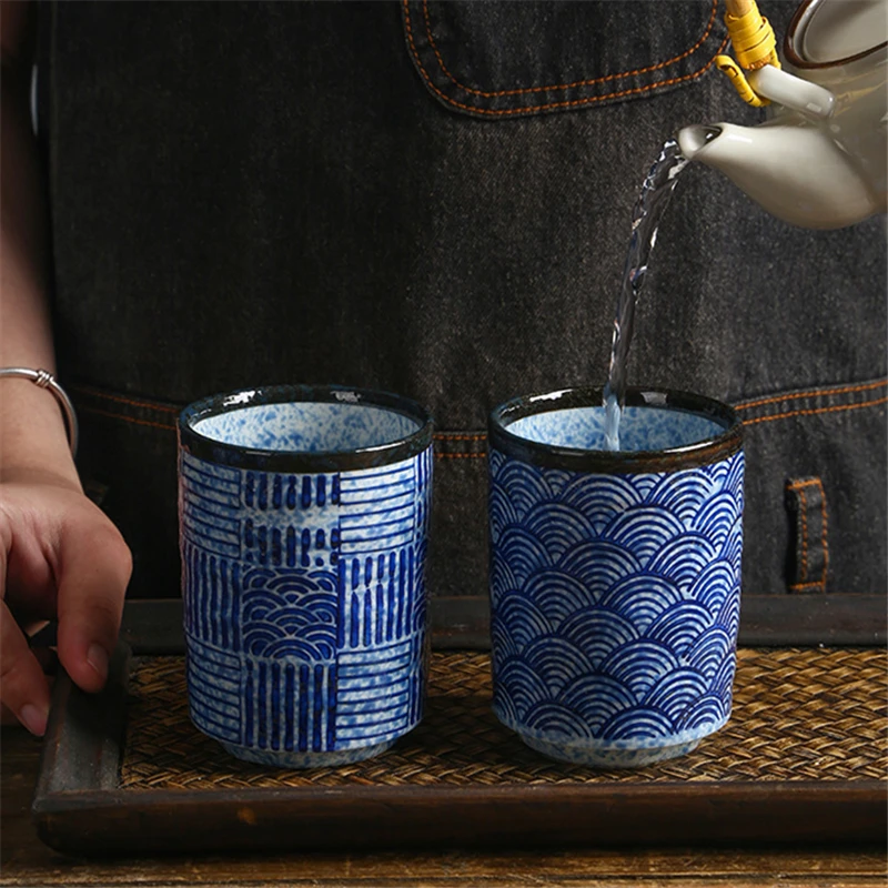 

Retro Japanese Qinghai Ceramic Tea Cup Simple Sushi Restaurant Handy Cup Thicken Cafes Drinkware Water Bottle
