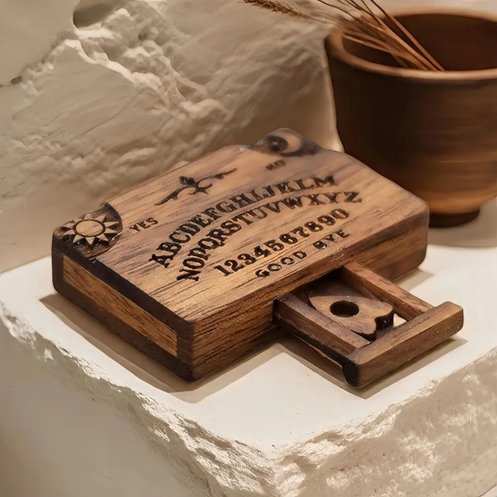 Handmade Ouija Board with Drawer Talking Spirit Board Love Lock Wooden Miniatures Retro Home Decoration