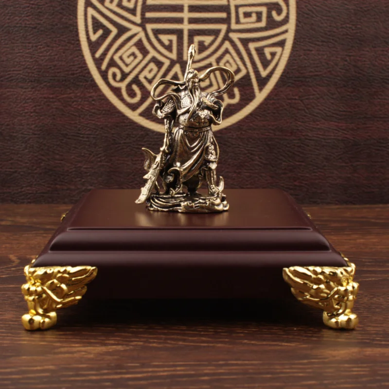 Antique Brass Gong Martial Arts God Guan Yu Buddha Statue Qinglong Curved Moon Knife Entrance Decoration Bronze Scul