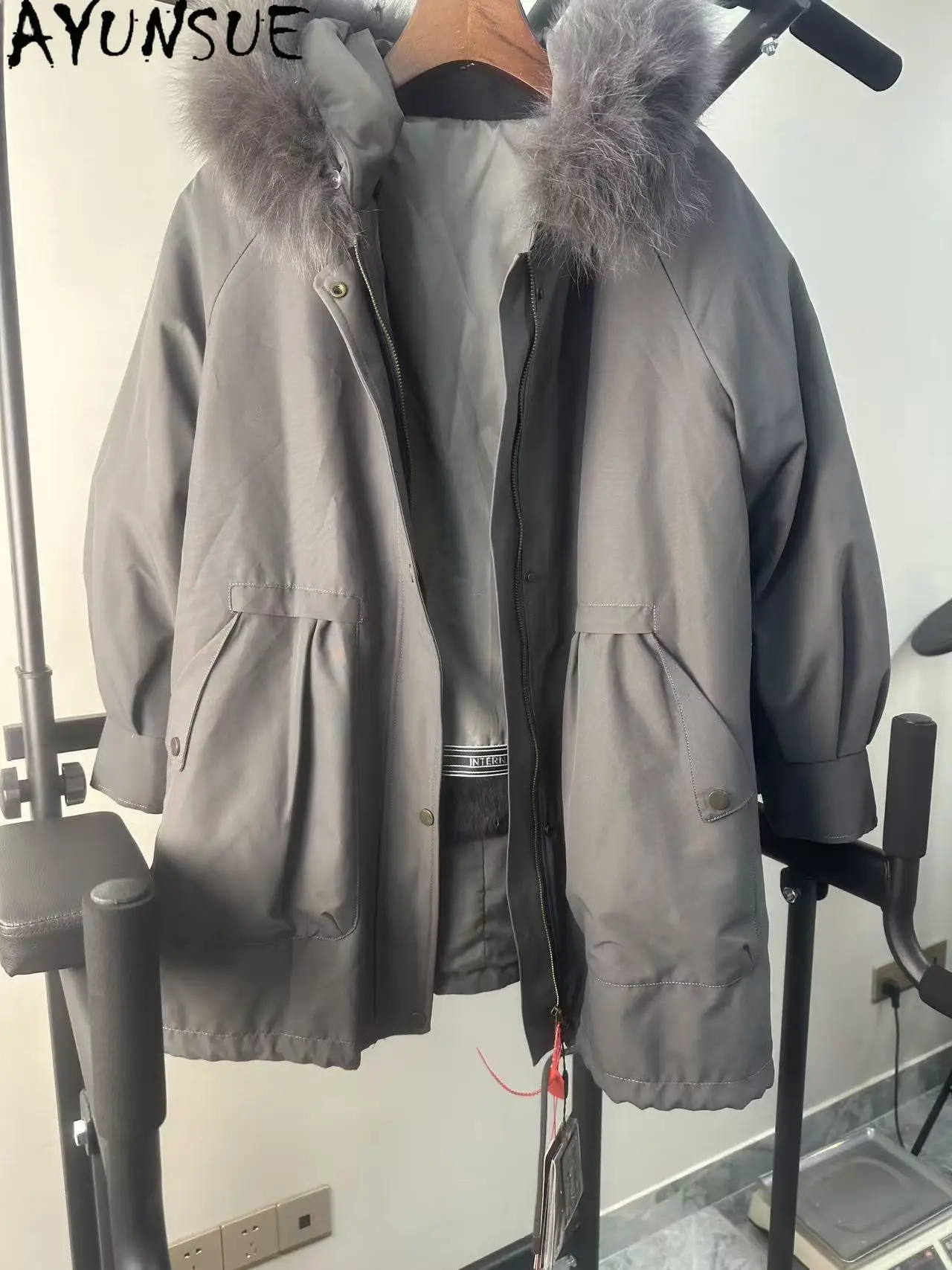 AYUNSUE سترة فرو الأرنب الحقيقي النساء الملابس الشتوية الثعلب الفراء طوق معطف فريد تعزيز عيوب صغيرة لا استرداد لا تبادل #1