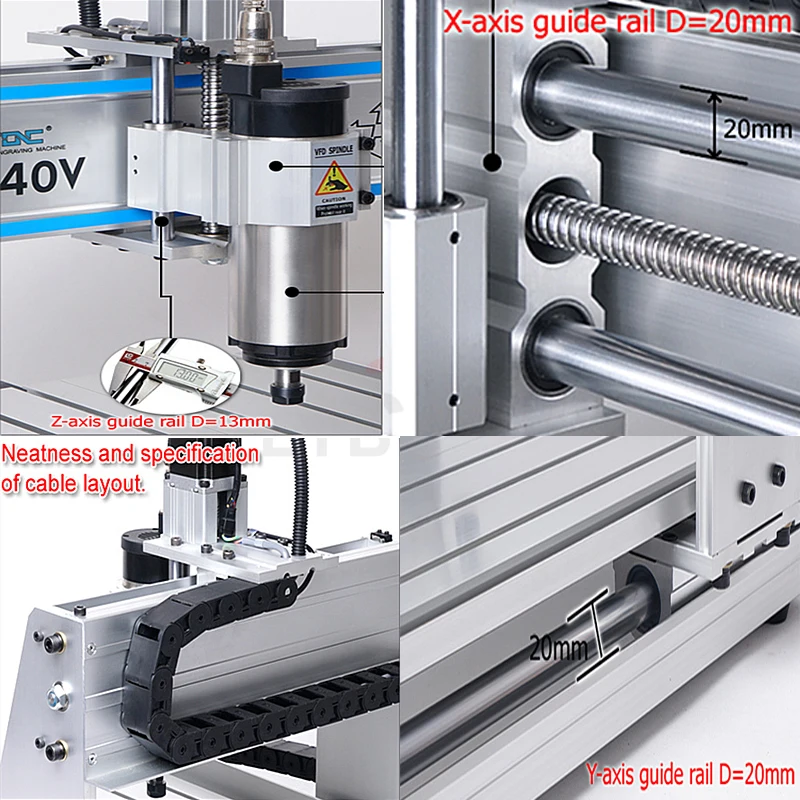 LY CNC Engraving Machine XC-40V 3 Axis 800W Spindle for Metal Woodworking PCB Carving Milling and Drilling Only 220V USB Port