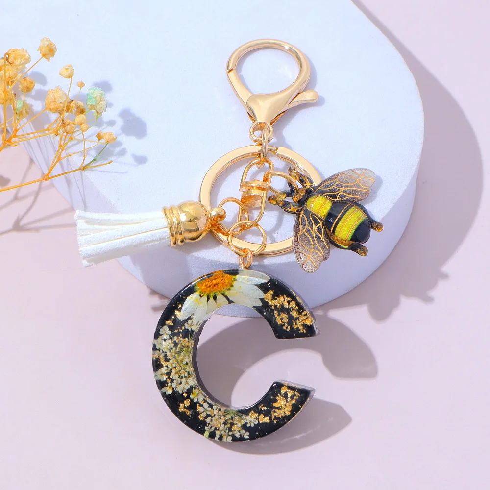 Fashion Bee Daisy Dried Flower Keychains Resin