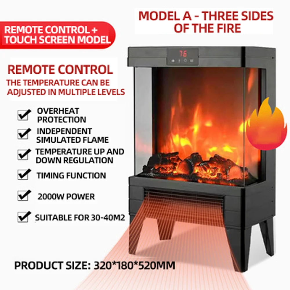 إصدار 2025 مدفأة داخلية بدون دخاني منزلية ثلاثية الأبعاد سخان لهب مروحة Calentador
