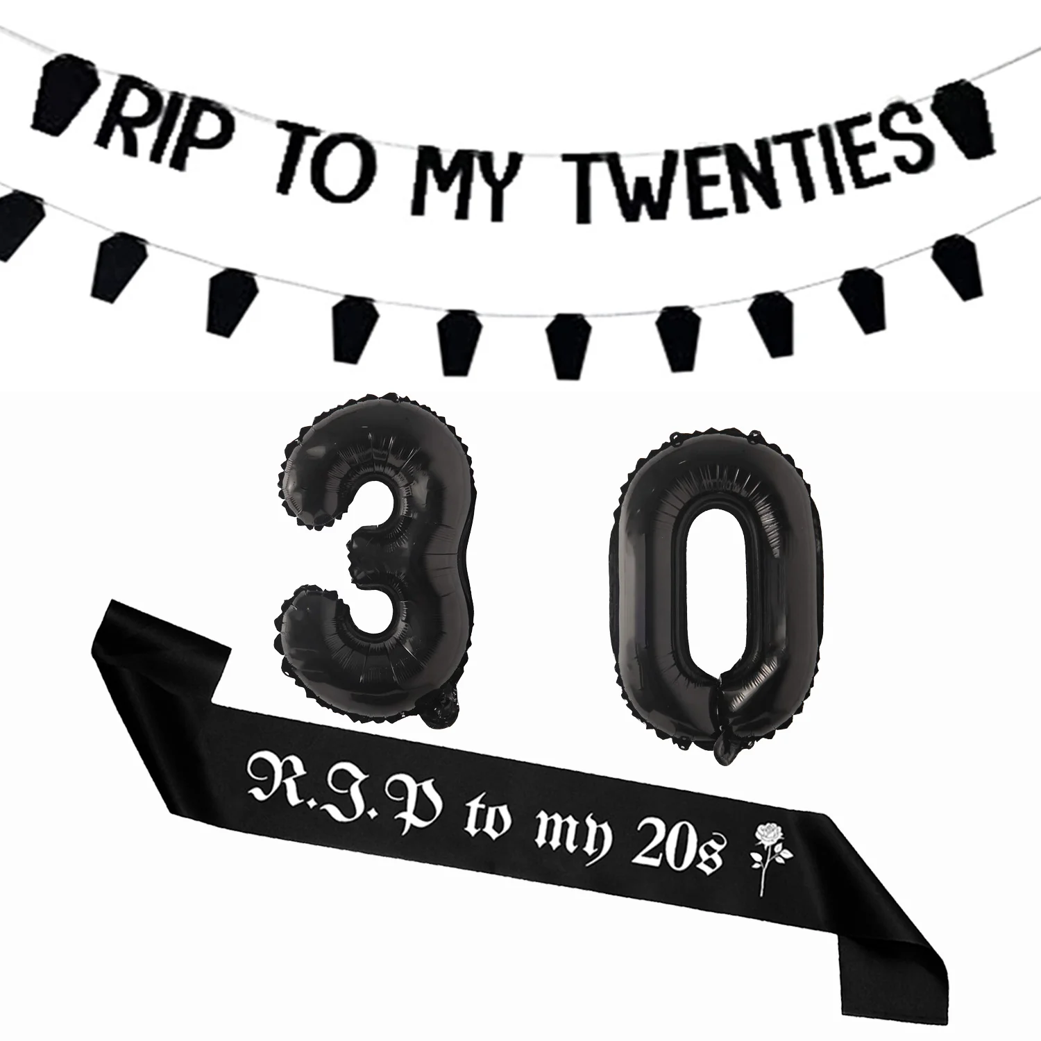 Black 30th Birthday Decorations Women or Men Death to My Twenties Banner Number 30 Balloons Rip to My Bitrthay Decorations