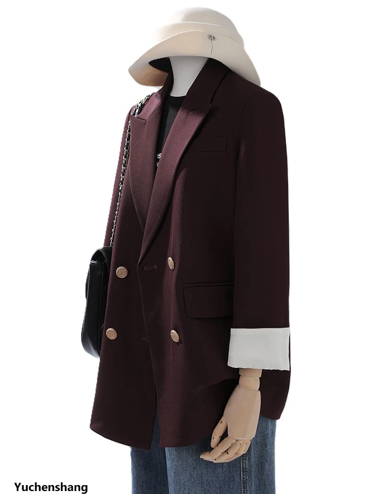 

Fashion Autumn Winter Female Blazer Ladies Red Gray Black Loose Casual Women's Jacket