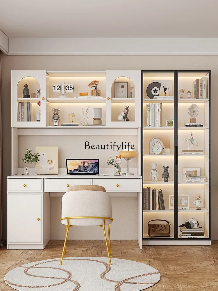 

LD33Solid Wood Home Desktop Computer Bedroom Light Luxury and Simplicity Writing Desk Combined Bookcase