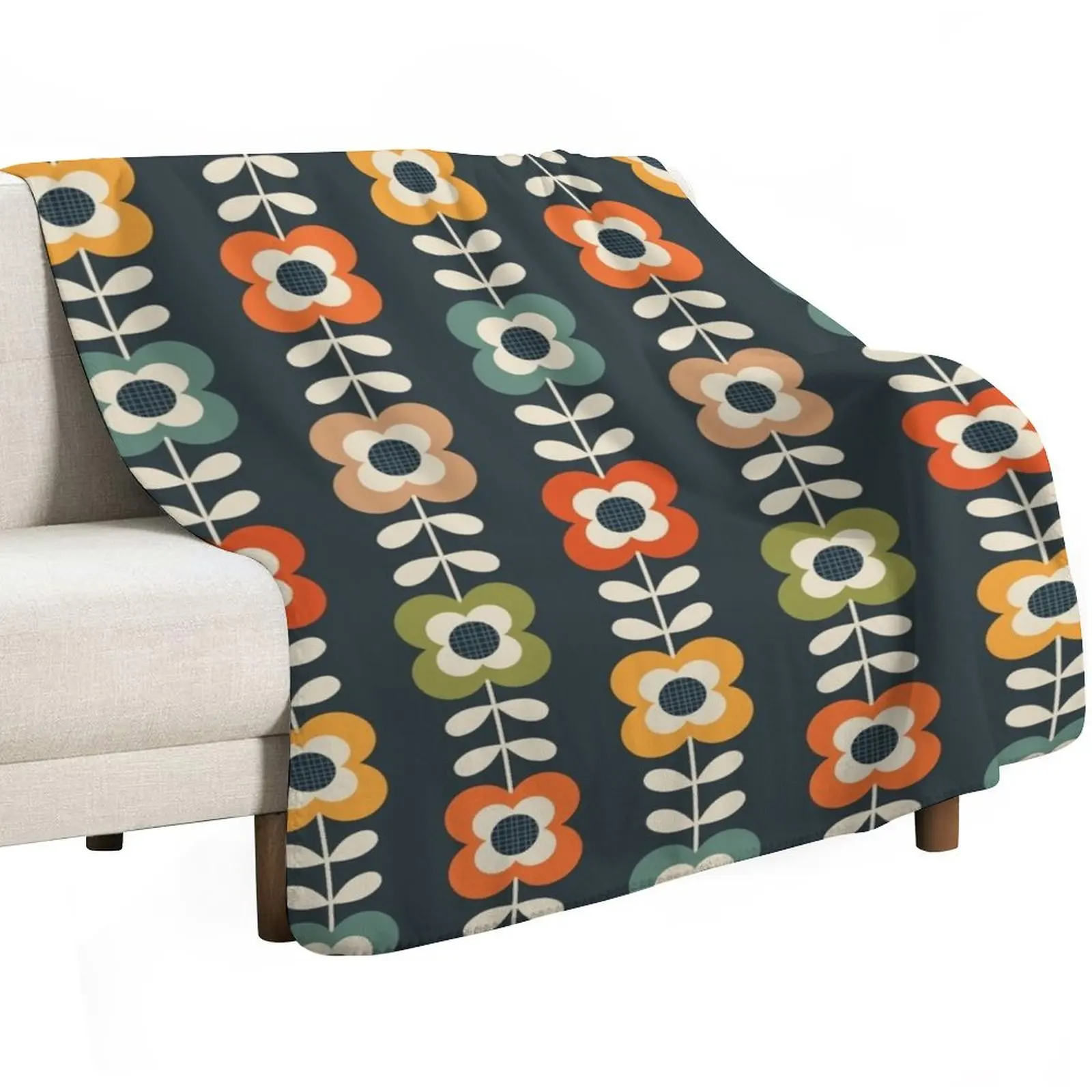 Mod Flowers in Retro Colors on Charcoal Throw Blanket Cozy Throw Blanket for Bed Sofa Chair