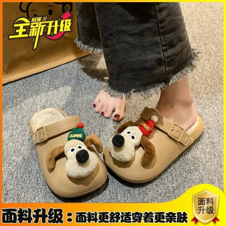 Cute cotton slippers women's outer wear winter explosion indoor home winter slippers warm non-slip bag head hair mop view 3