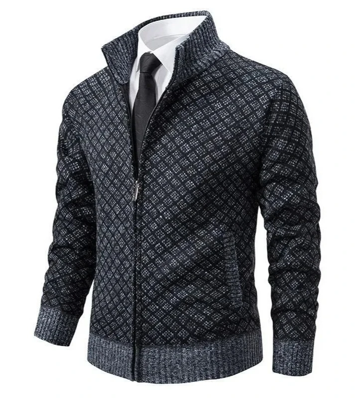 WinterSeason Thin Material Comfortable Fit Men's Casual Knitted Fleece Lined Thickened Hooded Zipper Sweater Cardigan Outerwear