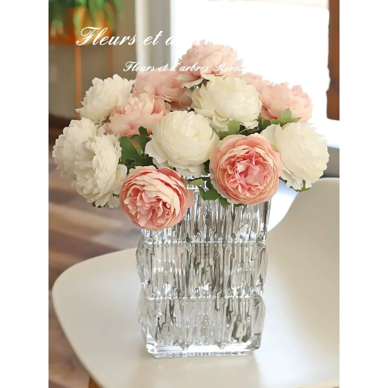 

High end and luxurious simulated floral decorations, living room, dining table, eternal flowers, peony flower art decorations