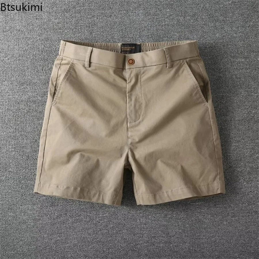 Men's Summer Casual Shorts Pure Cotton Solid Color Stretchy Straight Pants Trendy Hight Waist Elastic Waist Quarter Beach Pants