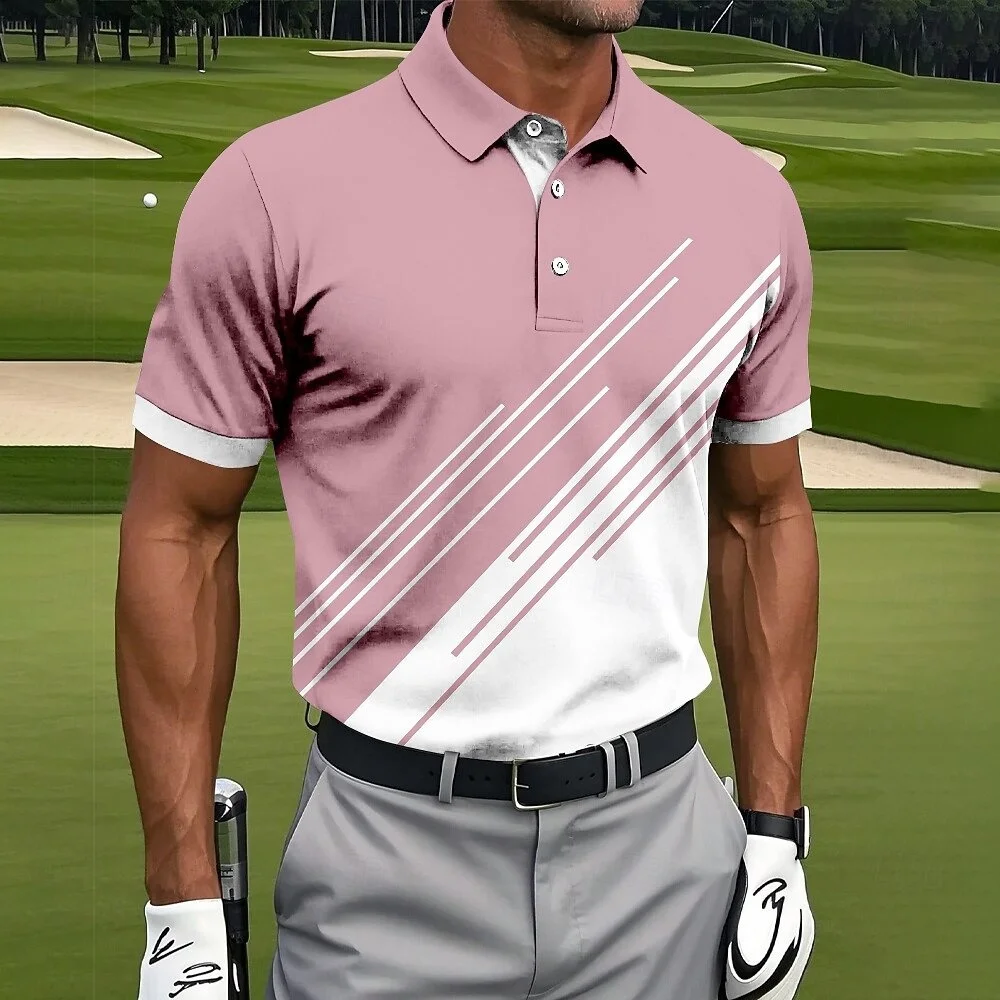 Daily Casual Contrast Color Men's Polo Shirt Stripe Fit Sport Breathable Short Sleeve Button Golf Polo Shirts 2026 Trend New