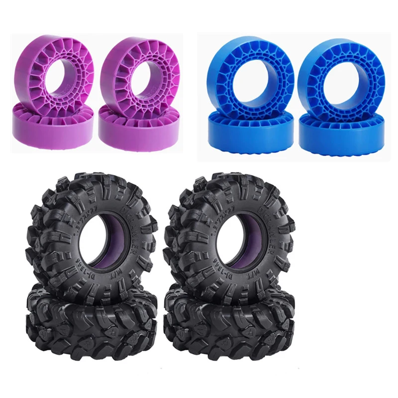 4PCS 1.3 Inch Mud Tires with Silicone Double-section Sponge for 1/18 RC Crawler TRX4-M SCX24 FMS Upgrade Parts