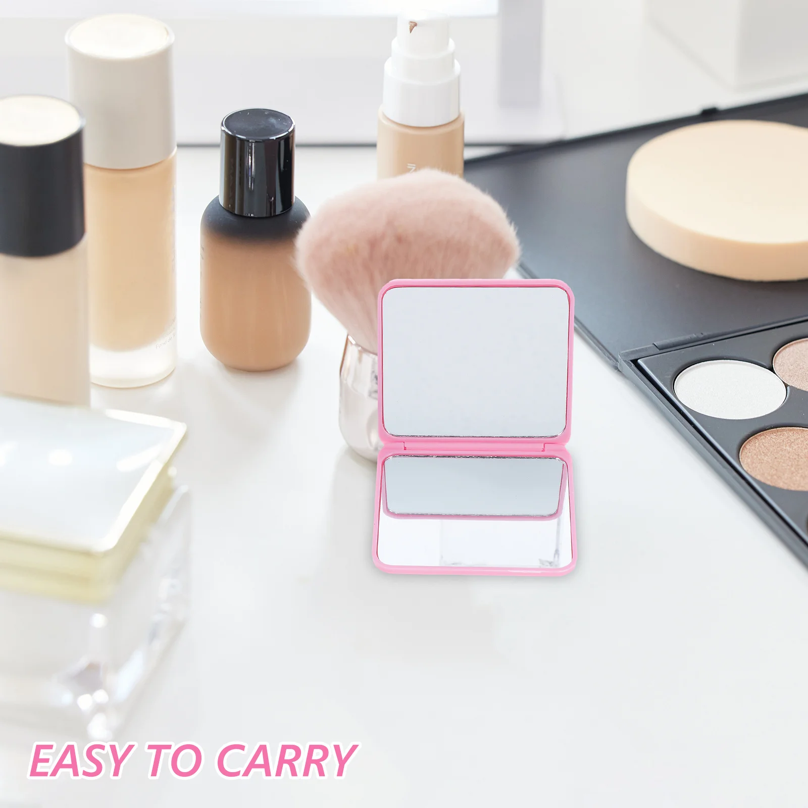 4 Stück tragbarer, zusammenklappbarer Mini-Make-up-Spiegel, doppelseitig, faltbares Design für Reisen, Büro, Termine, niedlicher kompakter Mini-Reisespiegel