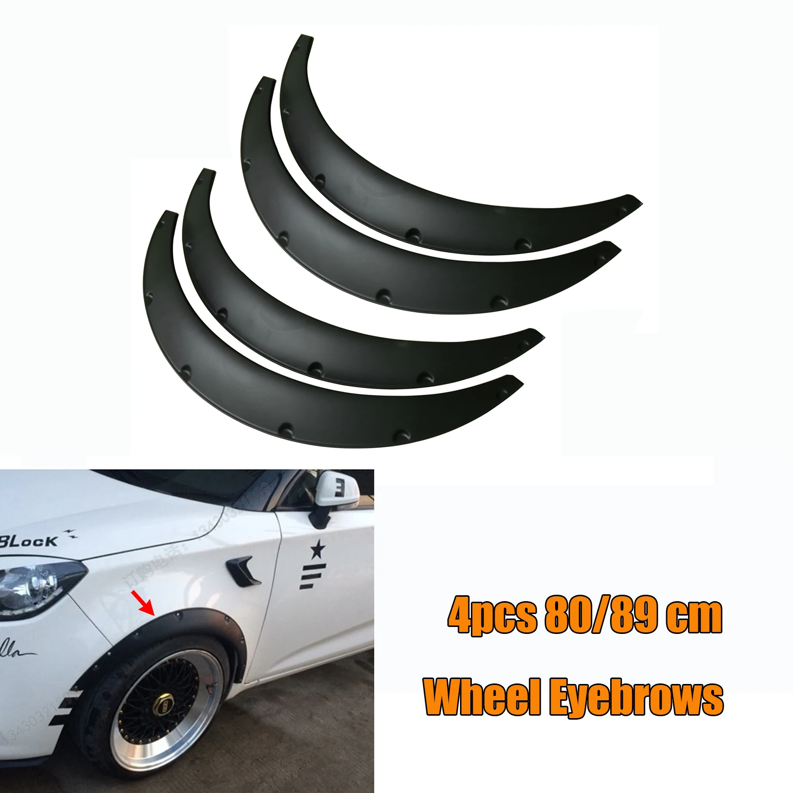 

80/89 cm Car Fender Universal Horn Arch Wing Extender Arch Brow Car Wheel Lip Body Kit Protective Cover Fender 4pcs