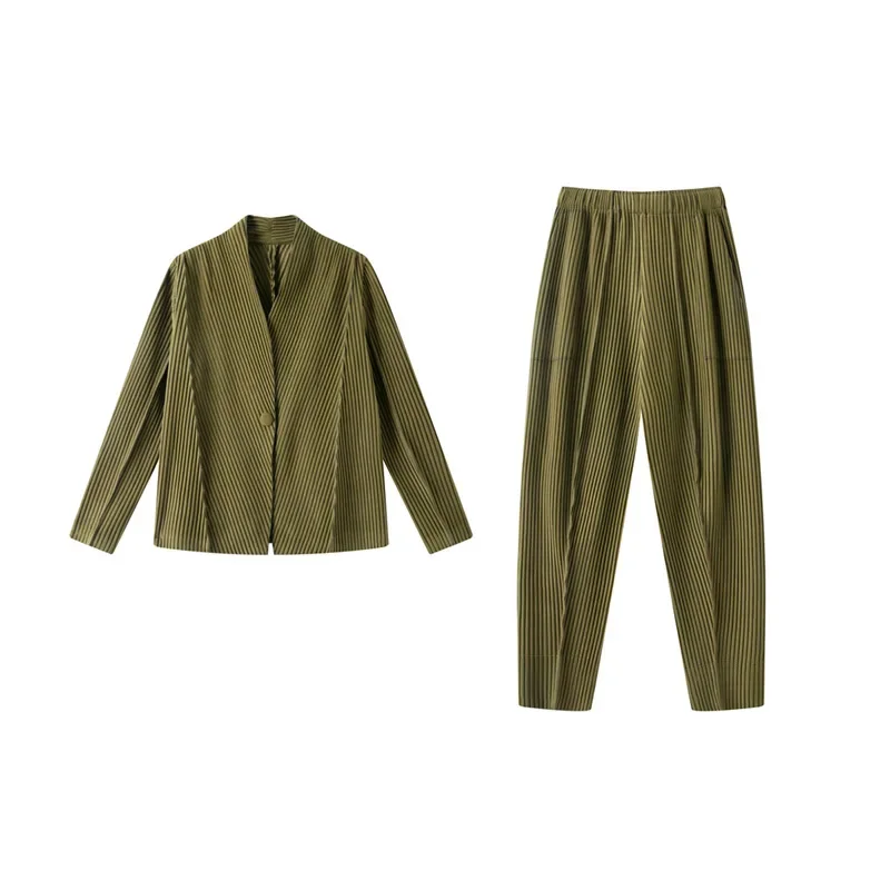 

Miyake Pleated Suit for Women 2025 New Solid Color High-end Fashion Casual Loose Jacket Straight Pants Two-piece Set