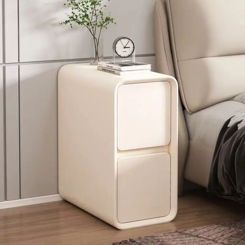 طاولة بجانب السرير صغيرة كريمية شعبية حديثة فاخرة وبسيطة منضدة من الخشب الصلب مع درجين لمنضدة غرفة النوم