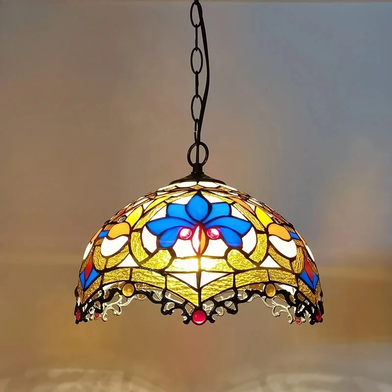 الاستدارة الأمريكية الملونة الزجاج الثريا استدارة دليل لحام قلادة ضوء مطعم غرفة المعيشة E27 220 فولت مصباح معلق #1