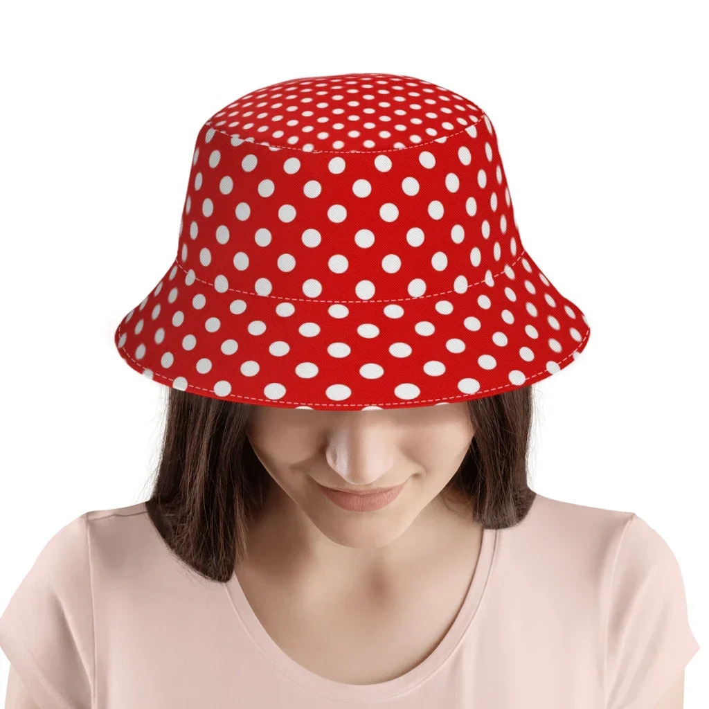 Red Polka Dot Fisherman Cap Hip Hop Gorras Summer Unisex Printing Bucket Hat Outdoor Gardening Beach Camping Hiking Fishing Caps