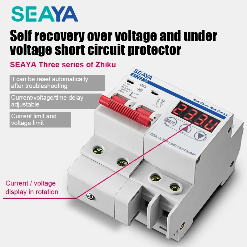 SEAYA Switch Circuit Breaker 50Hz 220V Self-Compound Protective Device Over And Under Voltage XYZK3-63 C63 6/10/20/25/32/40/63A