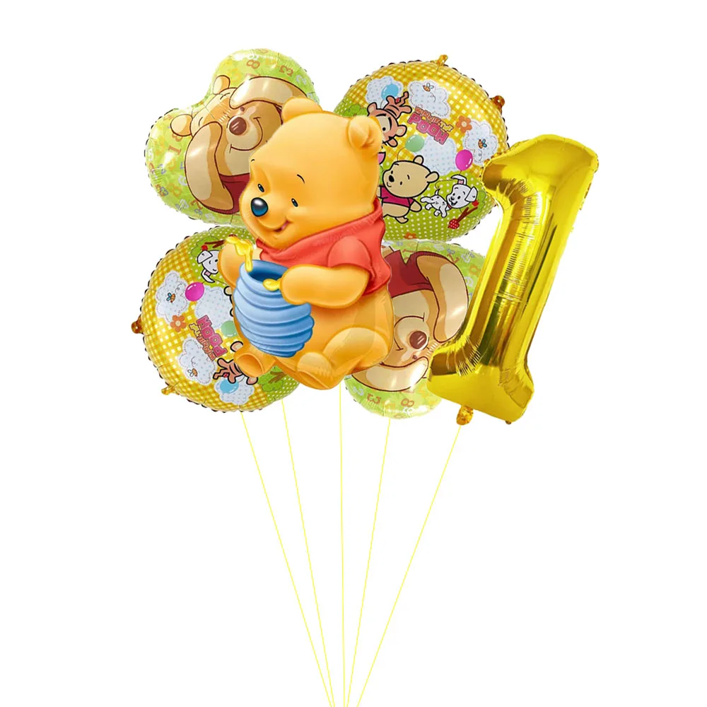 Nuovo set di palloncini Disney Winnie The Pooh con numeri dorati Palloncino foil Orso cartone animato Regalo di compleanno per bambini Decorazioni per feste Baby Shower