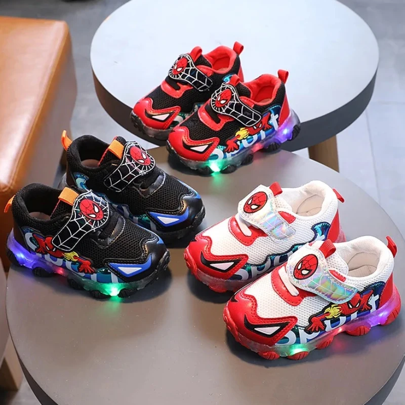 Disney Spiderman Children Casual Shoes LED Leisure Baby Girls Boys Shoes Led Lighted Kids Sneakers Infant Tennis