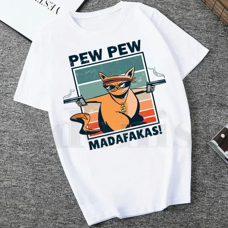

Pew Pew Madafakas Винтажные женские топы с короткими рукавами и рисунком забавного кота, футболки в стиле Харадзюку, винтажные футболки, мужская футболка