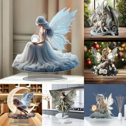Elegant Fairy & Moon Statue,2D Flat Acrylic Elves Figurine,Home,Cafe,room,Studio,display Case,Table Desktop Ornament Decor Kit