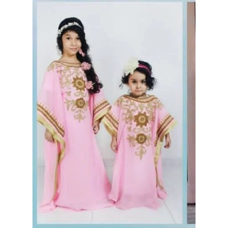 Pink Royal Girls' Dress Children's Abaya Moroccan Long Shirt Children's Dress European and American Fashion Trend