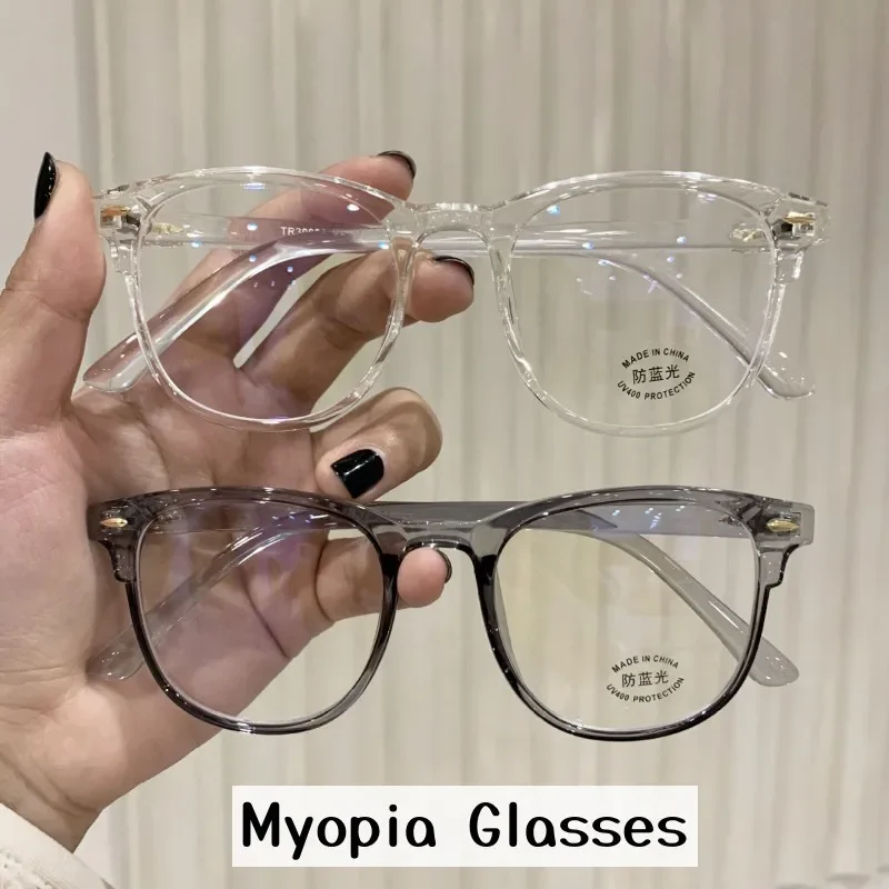 

Blue Light Blocking Clear Lens Minus Diopter Eyeglasses Transparent Women's Finished Myopia Glasses Fashion Ladies Round Eyewear