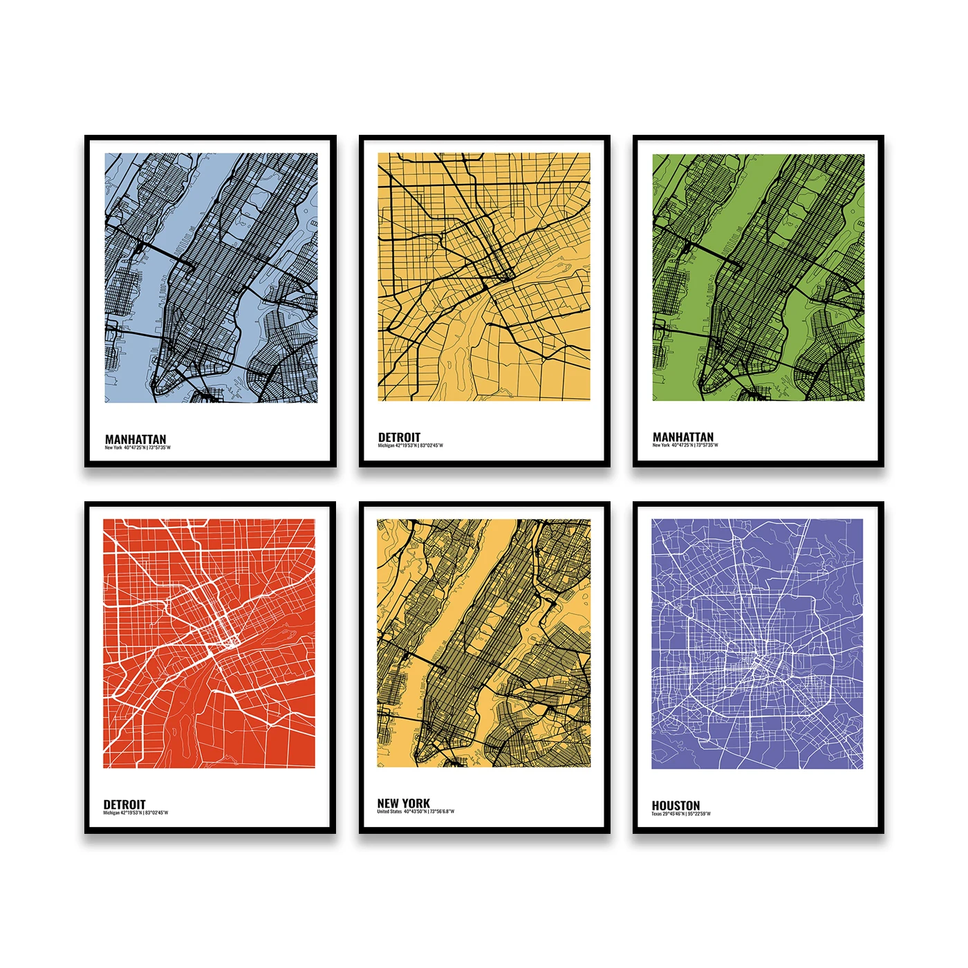 Хьюстон Нью-Йорк Детройт Манхэттен. Карта цветов города. Дорожный подарок. Художественный постер для домашнего декора стен