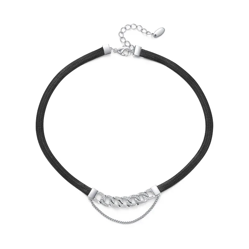 

Zircon style collar necklace, high-quality leather rope necklace, trendy collar