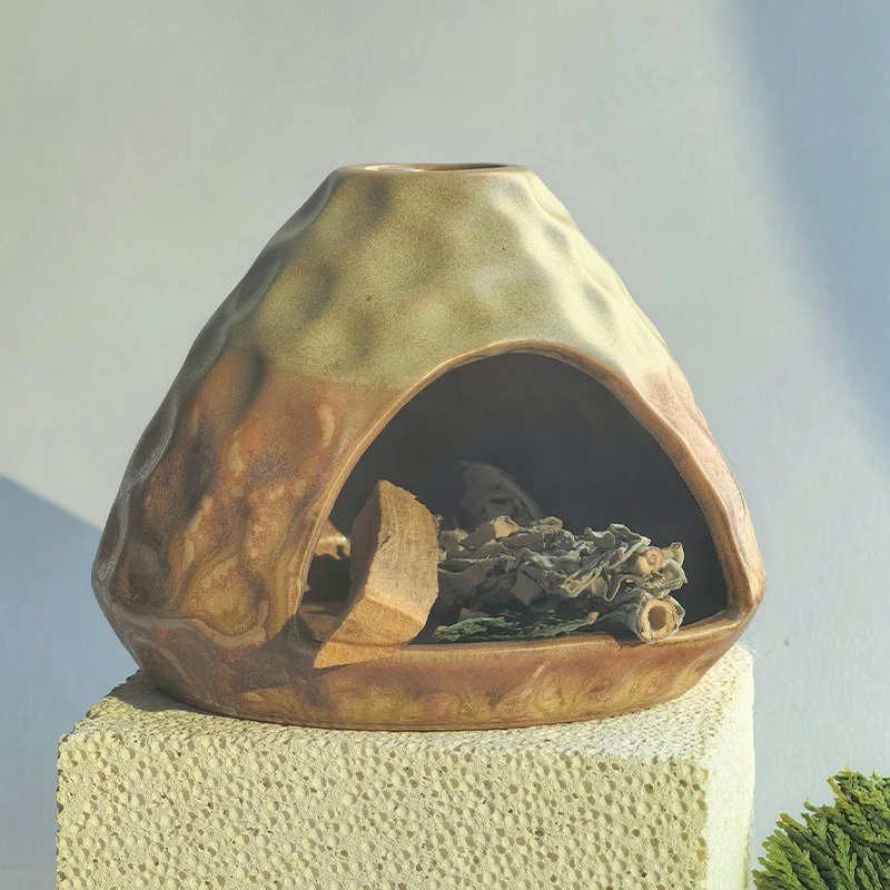 Ceramic Hammered Incense Fireplace, Vintage Smudge Burner for Palo Santo & White Sage, Indoor Aromatherapy Home Decor