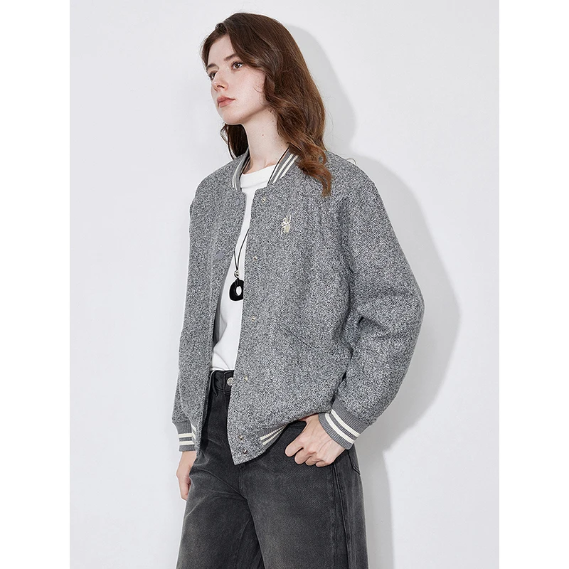 TOYOUTH Women Jacket Coat 2024 Autumn and Winter New College Style Woolen Cardigan Baseball Jersey Coat