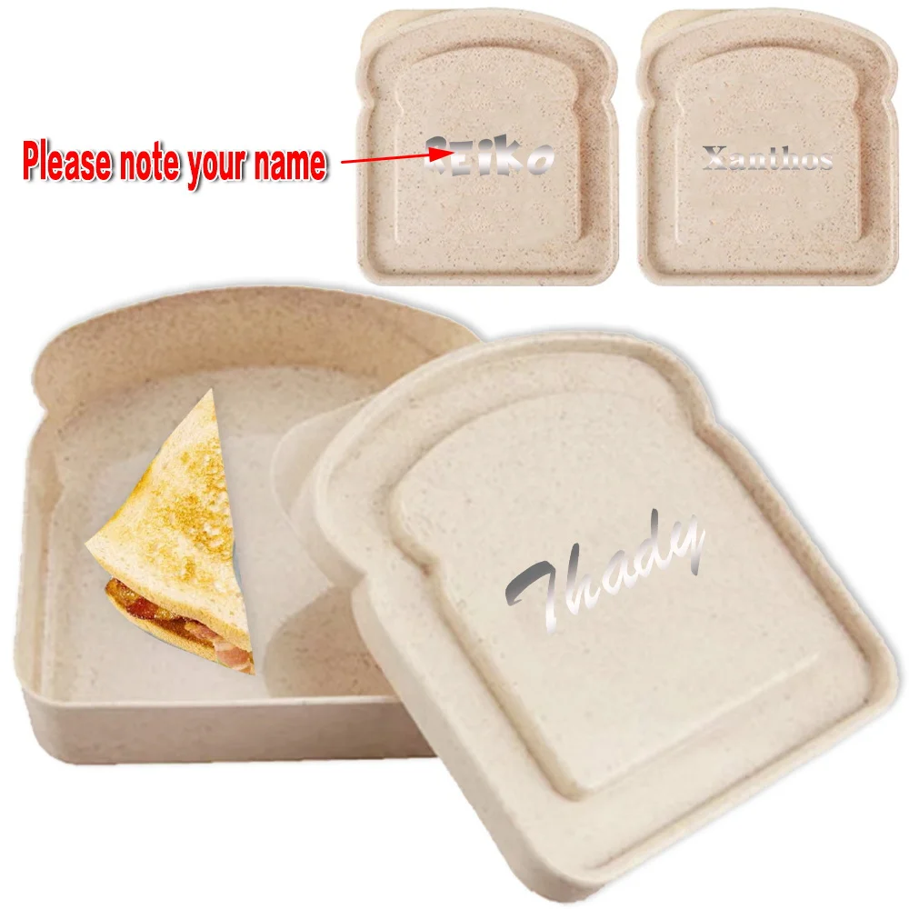 

Customized Name Toast Box With Lid Lunch Bag Portable Bread Case Sandwich Box Picnic Organizer Travel Food Storage Holder DIY